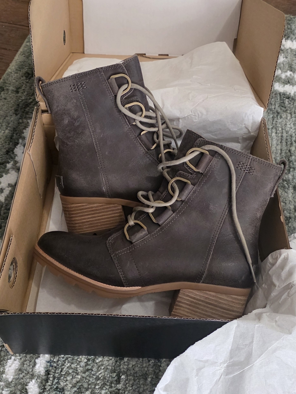 Sorel Grey Lace-Up Block Heel Ankle Boots